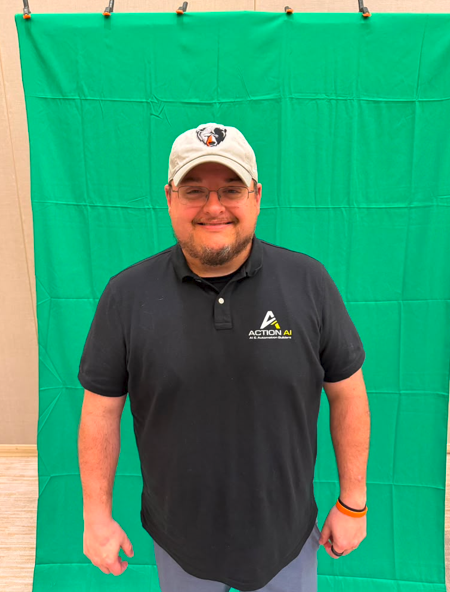 Josh Wheeler in front of the green screen