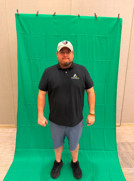 Josh Wheeler, full length on the green screen